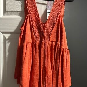 Time and Tru Orange Ruffled Peplum Tank Top